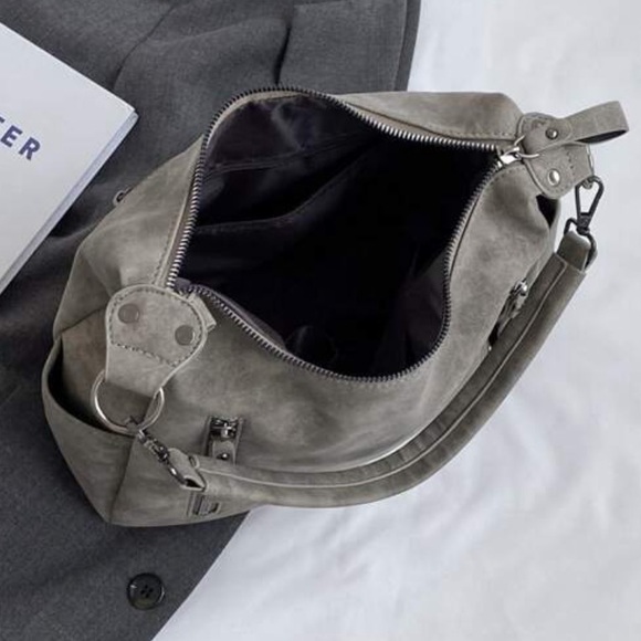 Luxe Grey Zipper Medium Tote Shoulder Bag - Picture 8 of 10